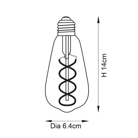 Illustration of a light bulb with dimensions labeled