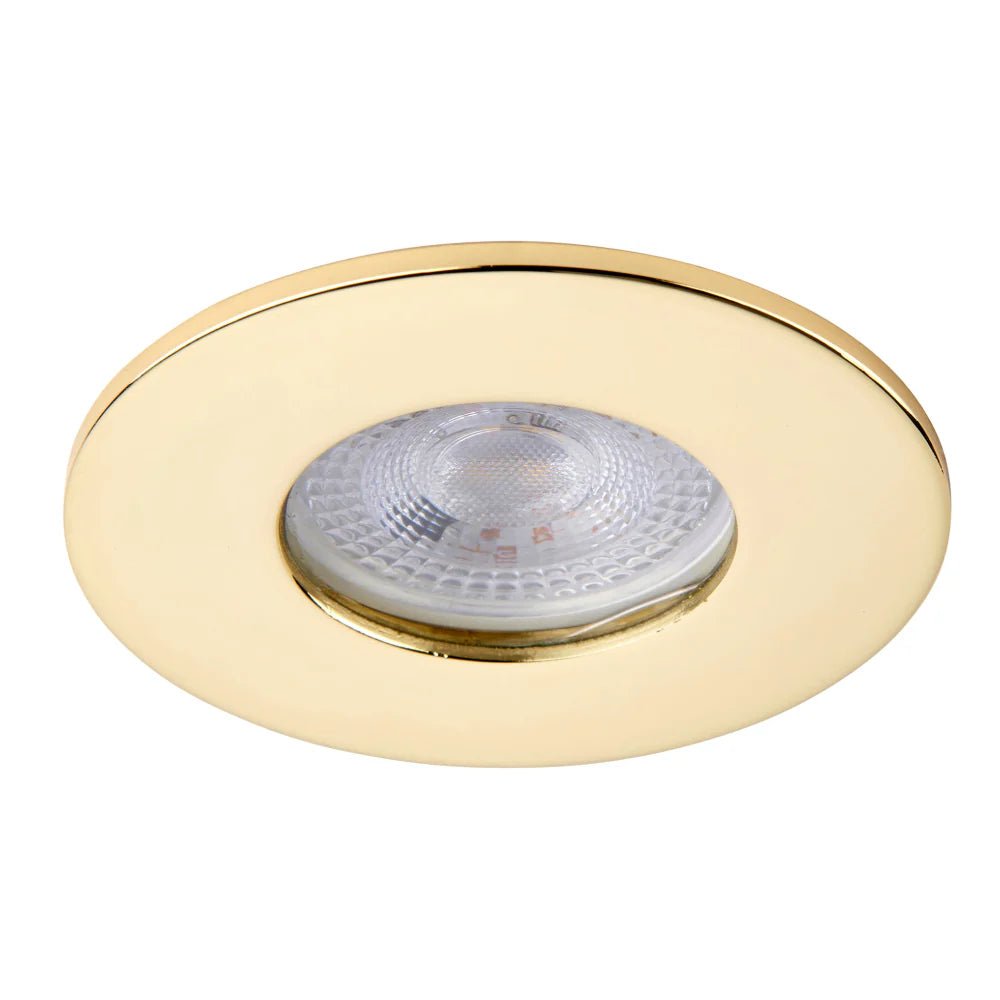 Smart WiFi RGB+CCT Fire Rated Downlight | Alexa & Google | GU10 IP65 | Polished Brass - LightHub Direct
