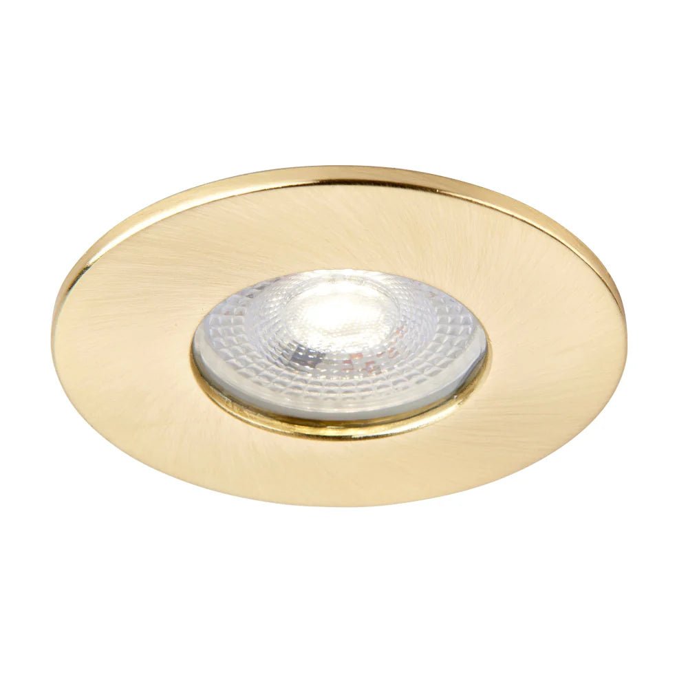 Smart WiFi RGB+CCT Fire Rated Downlight | Alexa & Google | GU10 IP65 | Brushed Satin Brass - LightHub Direct
