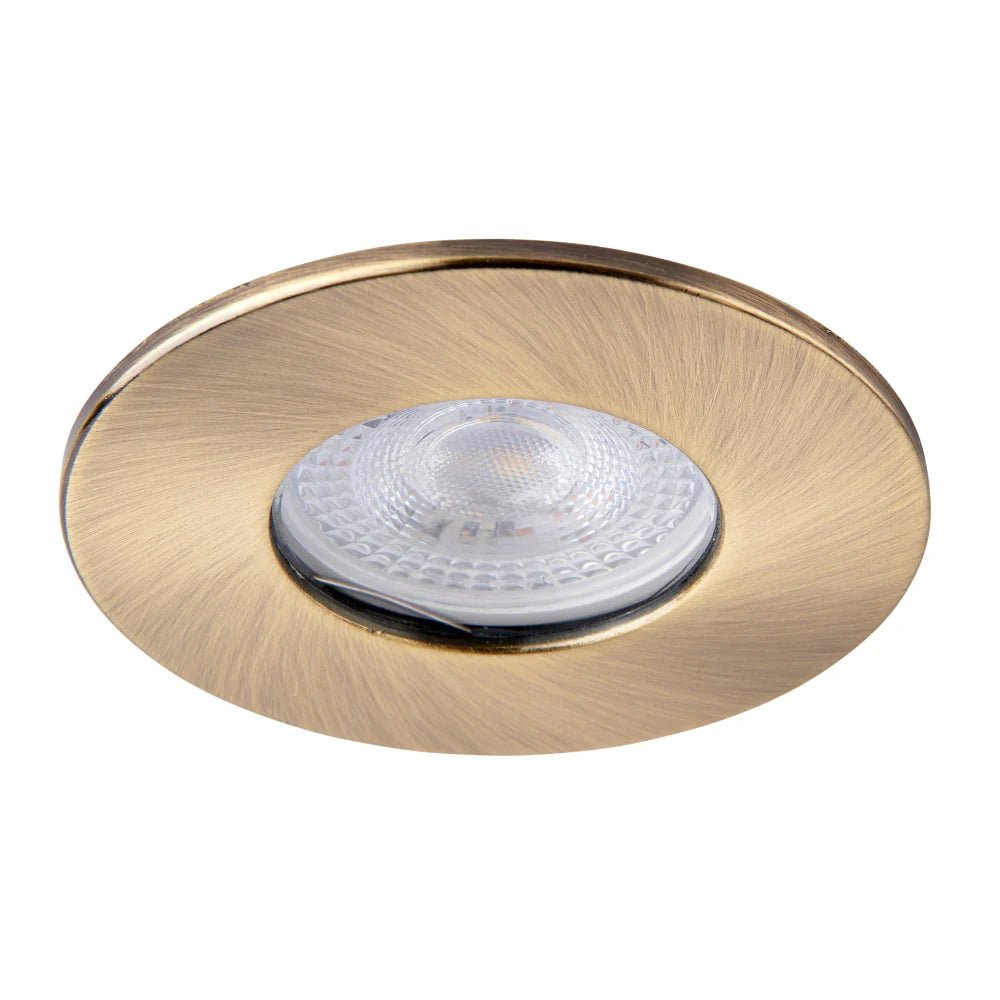 Smart WiFi RGB+CCT Fire Rated Downlight | Alexa & Google | GU10 IP65 | Antique Brass - LightHub Direct