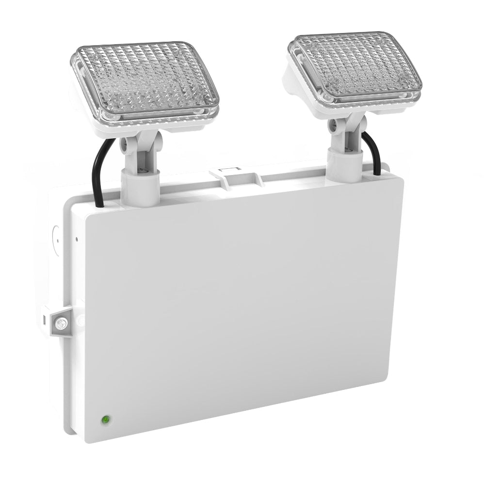 Double emergency floodlight with two square lights on a white background