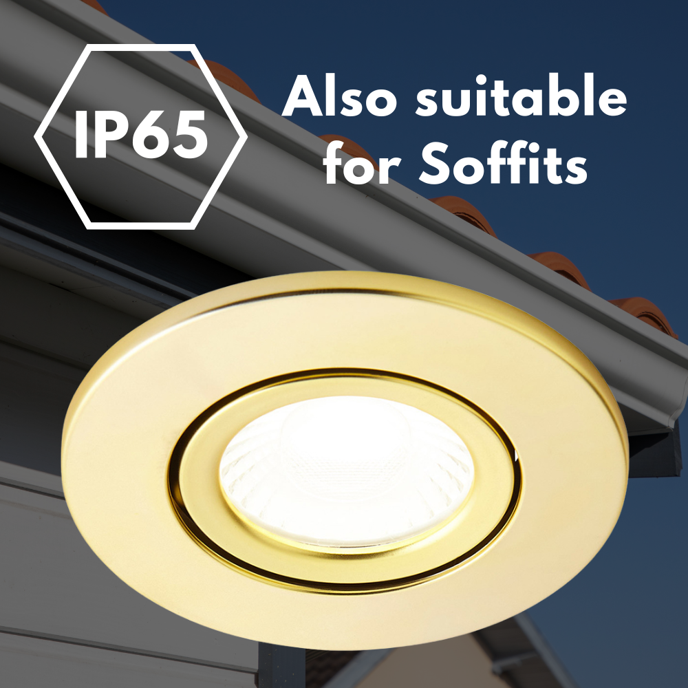COMO | LED Slim Tilt Adjustable Fire Rated Downlight | Dimmable 5W 500lm | IP65 | 4000K Neutral White | Satin Brass