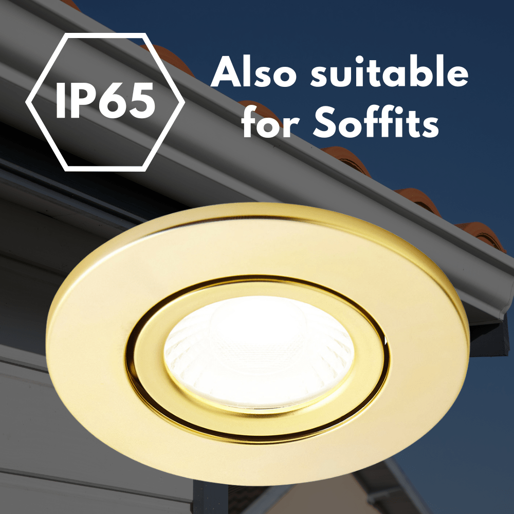 COMO | LED Slim Tilt Adjustable Fire Rated Downlight | Dimmable 5W 500lm | IP65 | 4000K Neutral White | Satin Brass - LightHub Direct