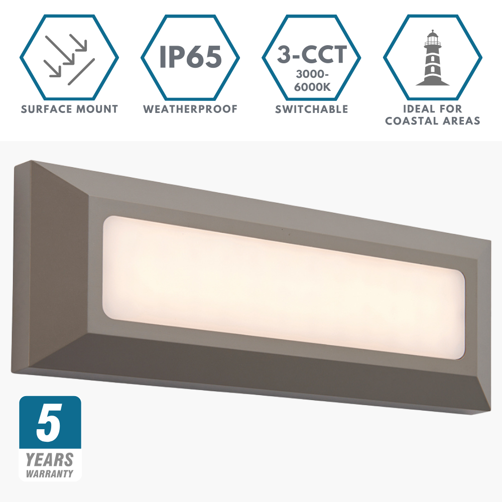 SEVERUS | Outdoor Surface Wall Brick Light | LED | IP65 | CCT Tri-Colour Switchable | Grey