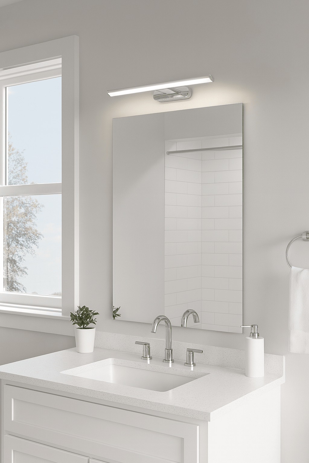 MODA | LED Over Mirror Bathroom Light Wall Semi - Flush Fitting | IP44 | Chrome - LightHub Direct