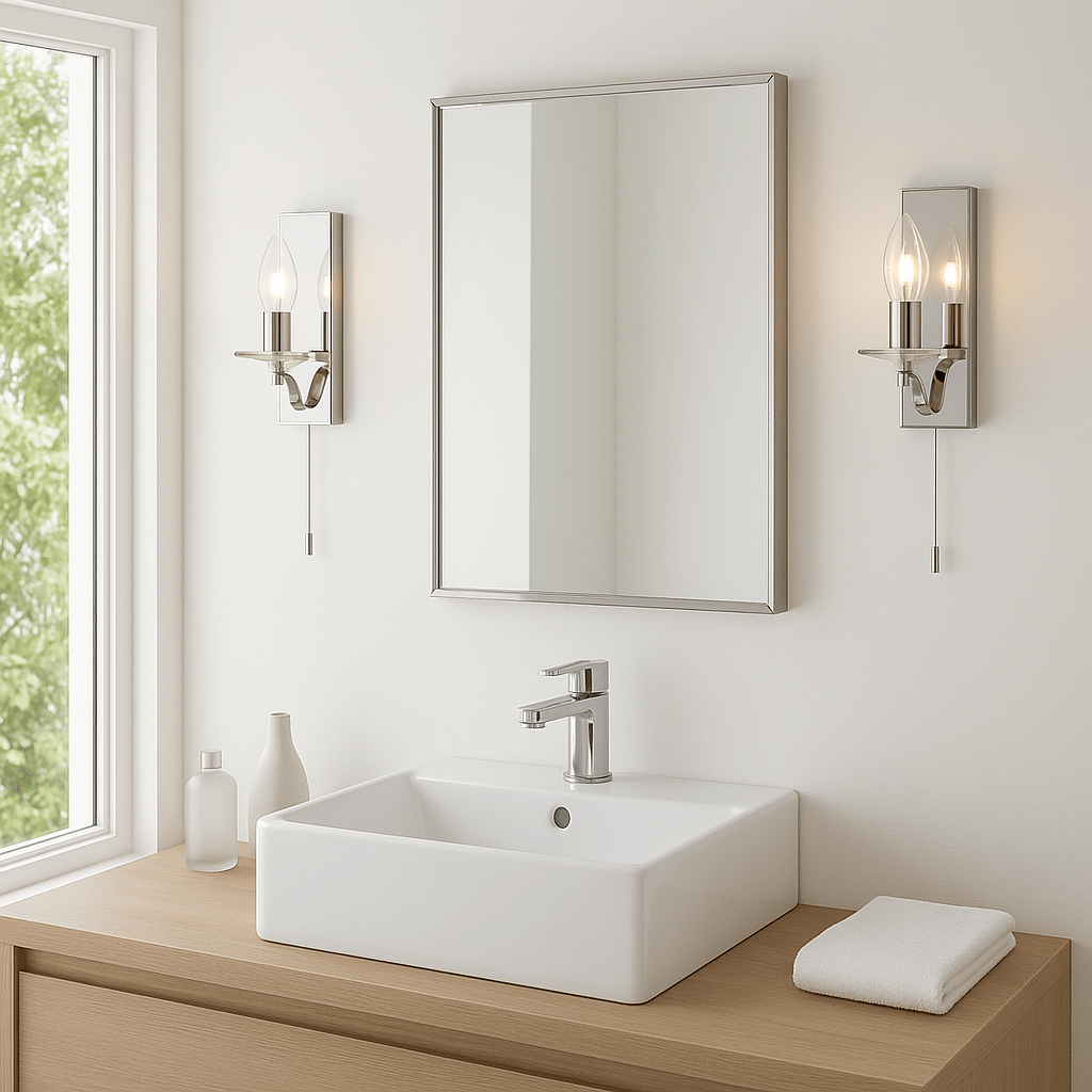 Bathroom Light Wall Semi - Flush Clear Glass Fitting with Pullcord |Switch | G9 | IP44 | Chrome - LightHub Direct