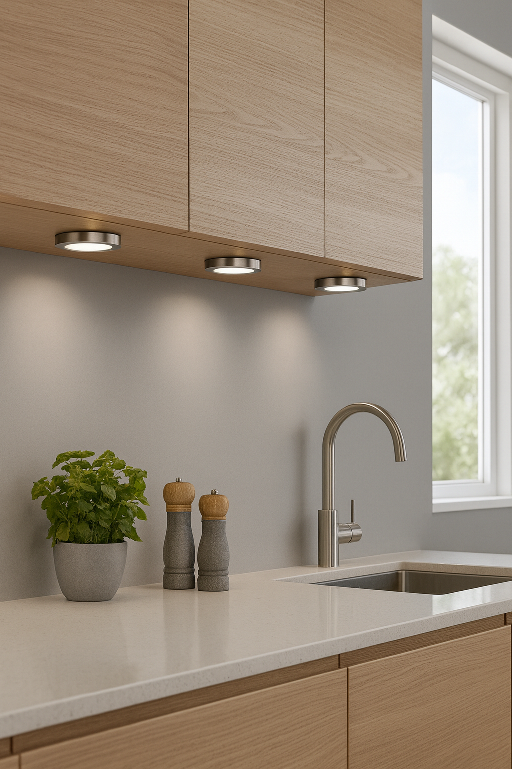 Slim Under-Cabinet Round 3 Pack Kit with Driver | LED 2W | IP20 | 4000K Neutral White | Brushed Steel