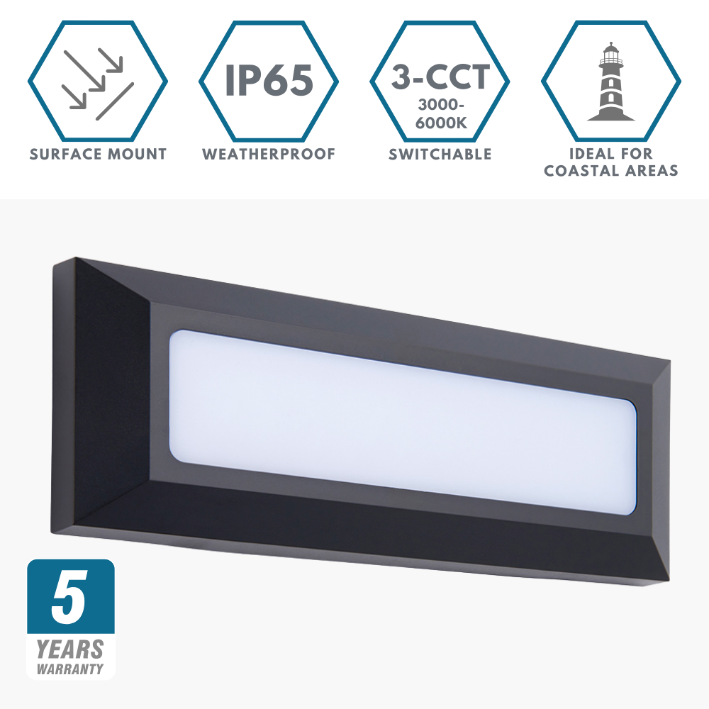 SEVERUS | Outdoor Surface Wall Brick Light | LED | IP65 | CCT Tri-Colour Switchable | Black