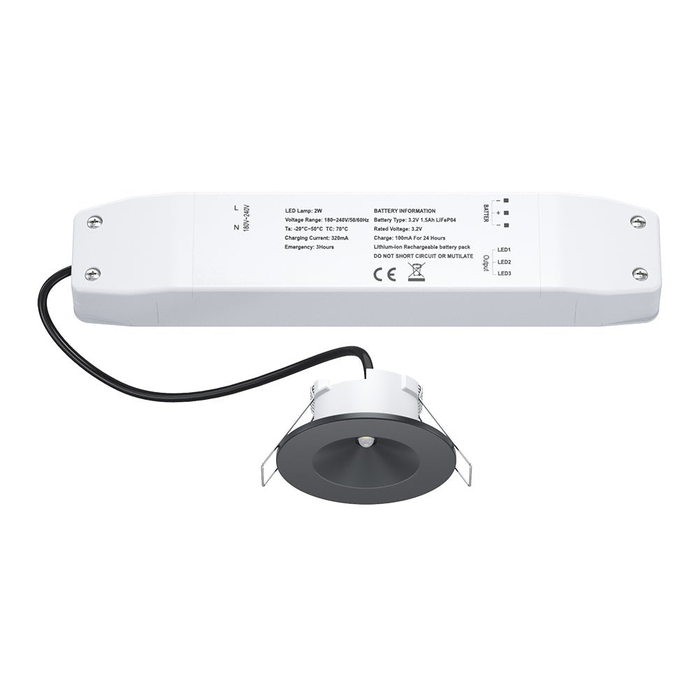 AXIO Mini Non Maintained LED Downlight Pin Spot Light | LED 2W 150lm | 6500K Daylight | IP20 | 3hr Emergency | Black - LightHub Direct