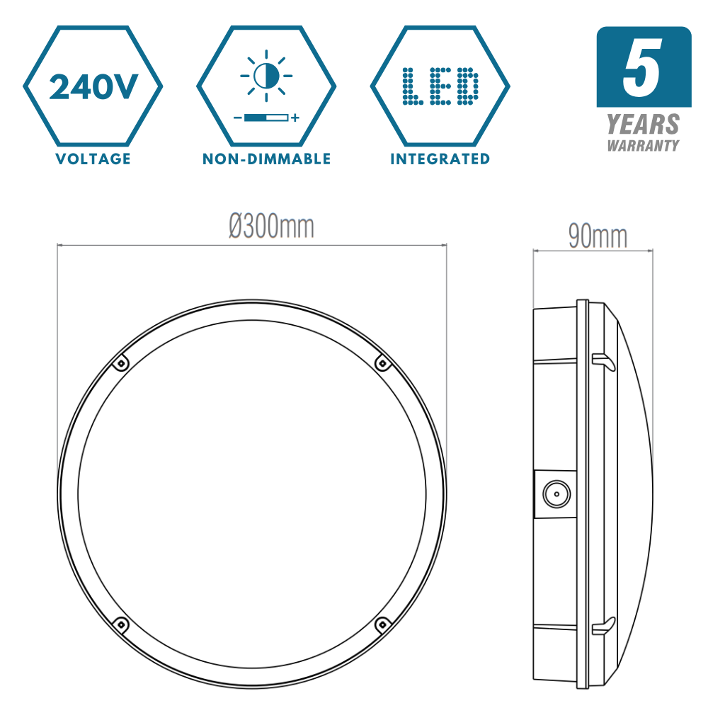 BALHAM PRO Drum Bulkhead Light Fitting | LED Multi Wattage | CCT 5-Colour | IP65 | Standard Model