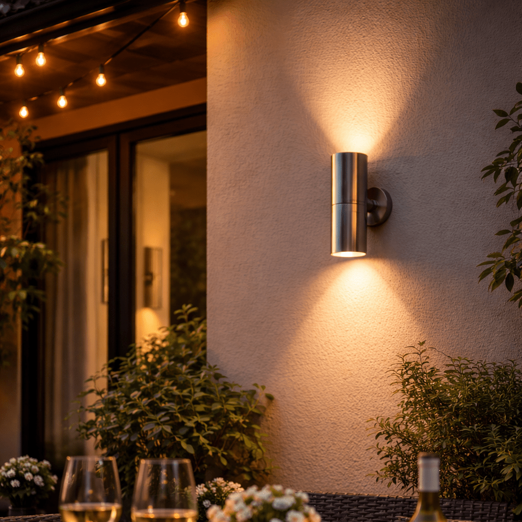 Up/Down Outdoor Wall Light | GU10 IP44 | Brushed Stainless Steel - LightHub Direct