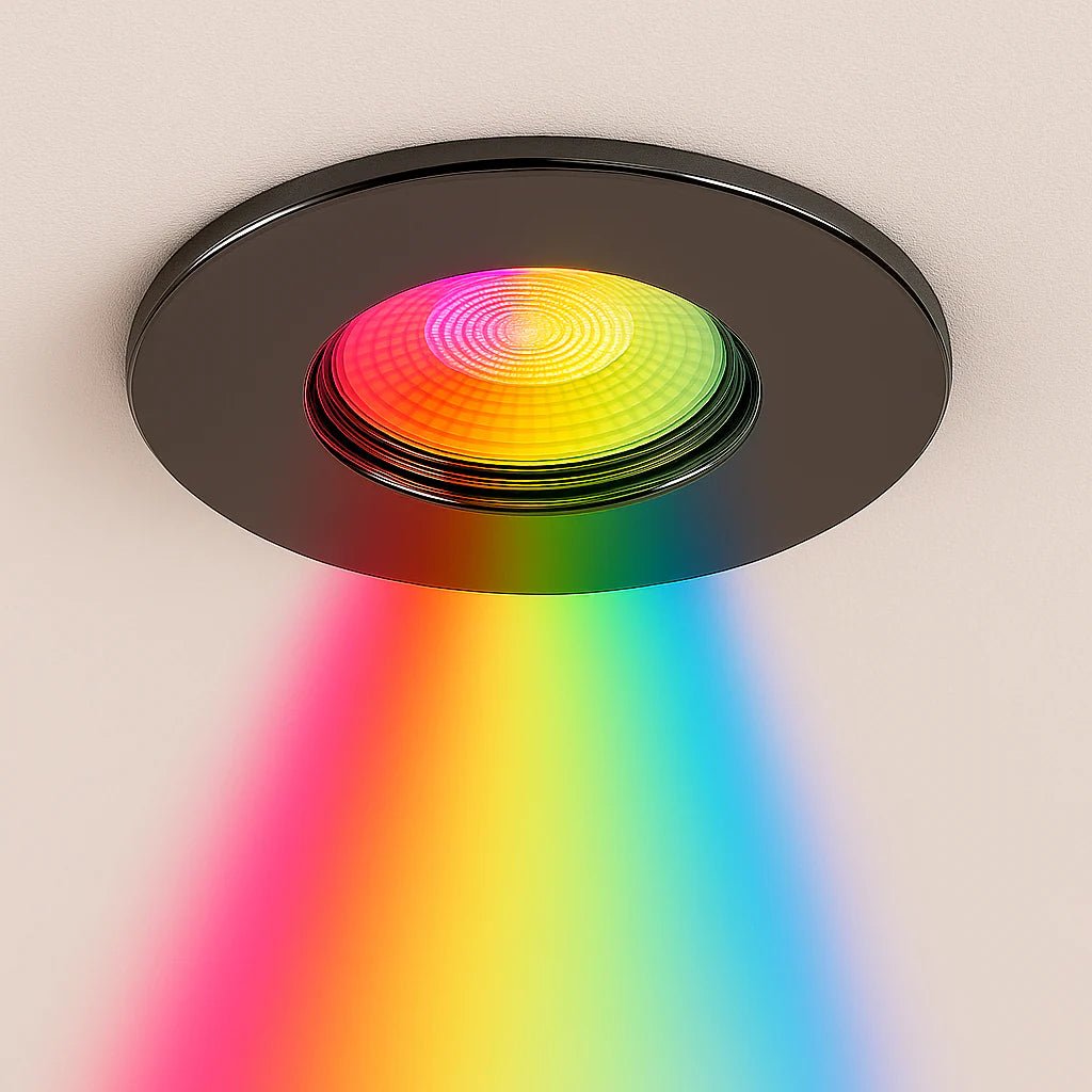 Smart WiFi RGB+CCT Fire Rated Downlight | Alexa & Google | GU10 IP65 | Black Nickel - LightHub Direct