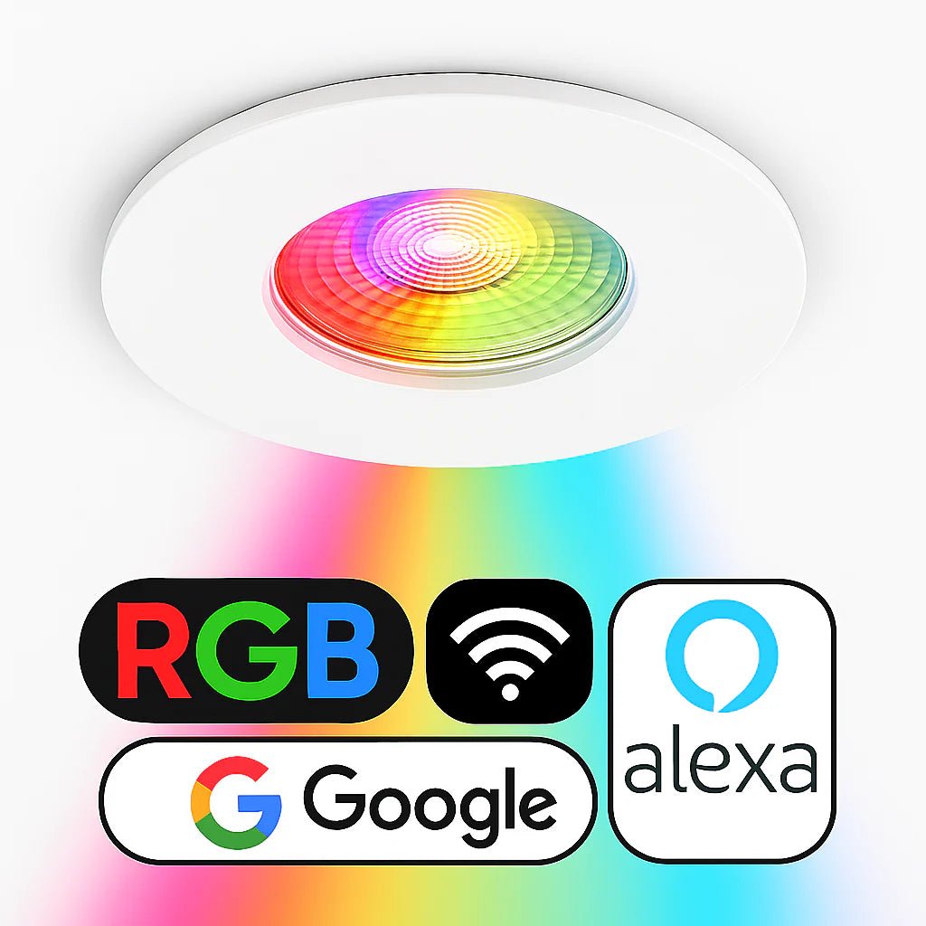 Smart WiFi RGB+CCT Fire Rated Downlight | Alexa & Google | GU10 IP65 | Matt White - LightHub Direct
