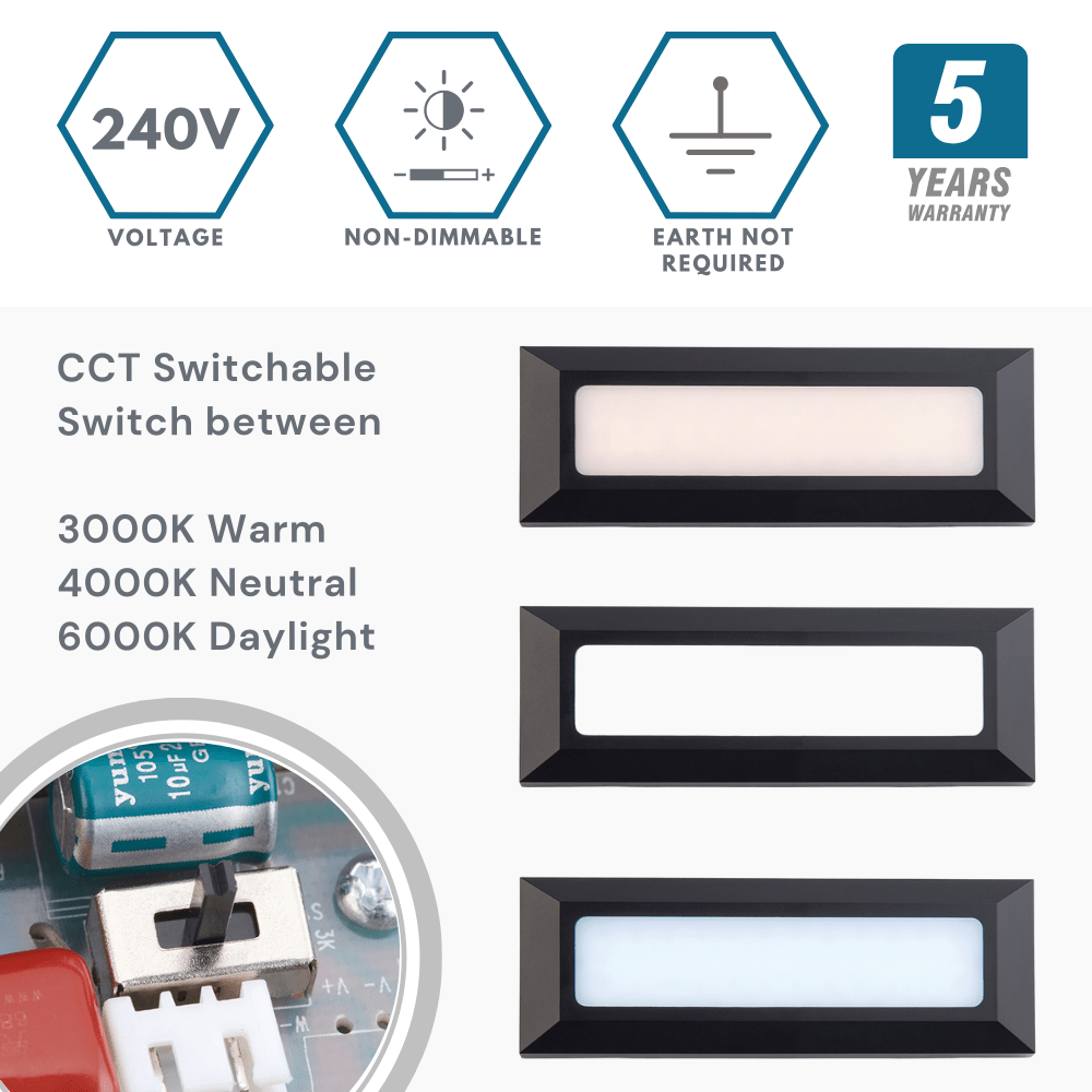SEVERUS | Outdoor Surface Wall Brick Light | LED | IP65 | CCT Tri - Colour Switchable | Black - LightHub Direct
