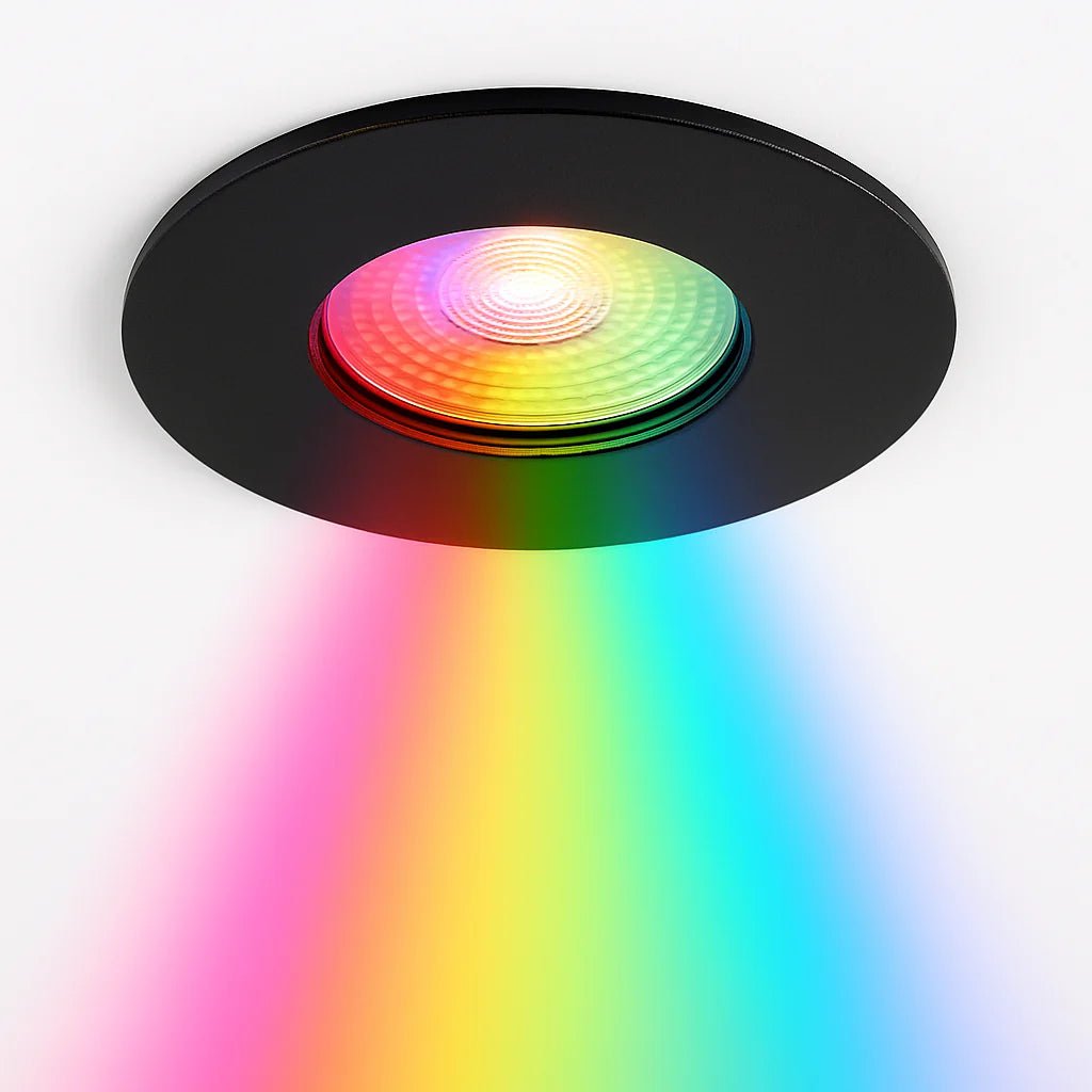 Smart WiFi RGB+CCT Fire Rated Downlight | Alexa & Google | GU10 IP65 | Matt Black - LightHub Direct