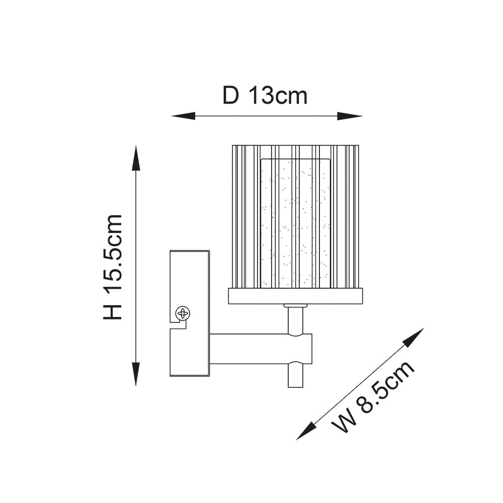 Bathroom Light Wall Semi-Flush Fitting with Ridged Clear Glass Shade | G9 IP44 | Chrome