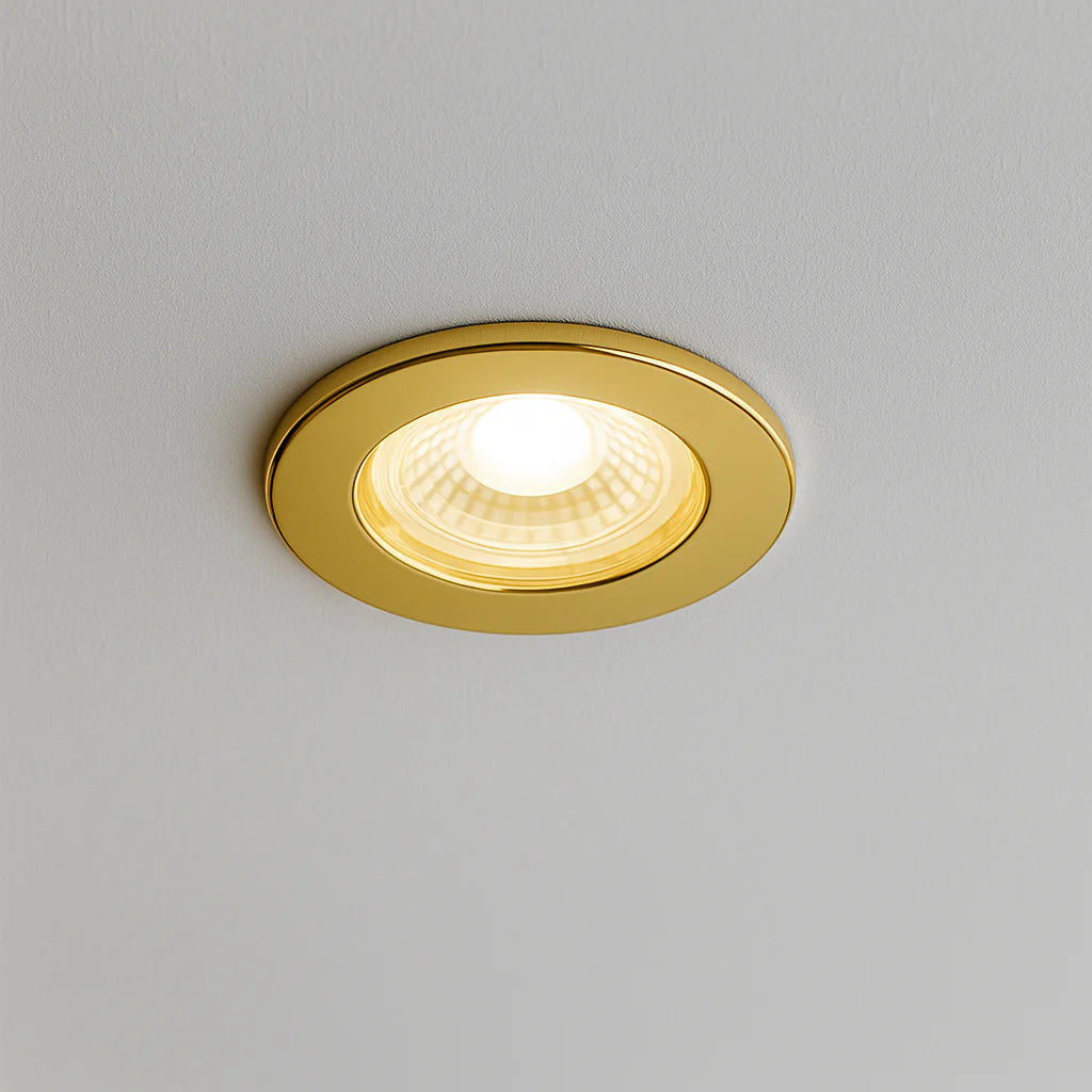 3CCT Fire Rated Dimmable Downlight Fitting | LED 5W 550lm | CCT Tri-Colour | IP65 | Polished Brass