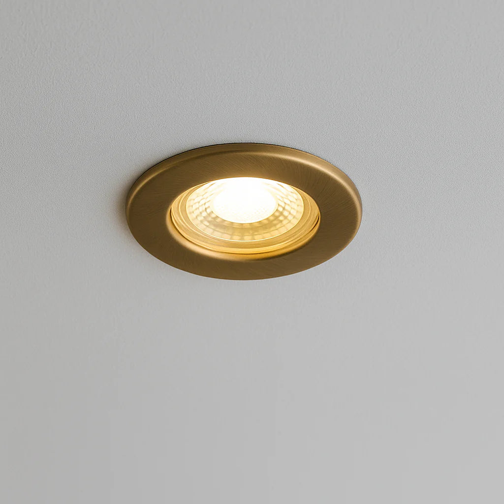 3CCT Fire Rated Dimmable Downlight Fitting | LED 5W 550lm | CCT Tri-Colour | IP65 | Antique Brass