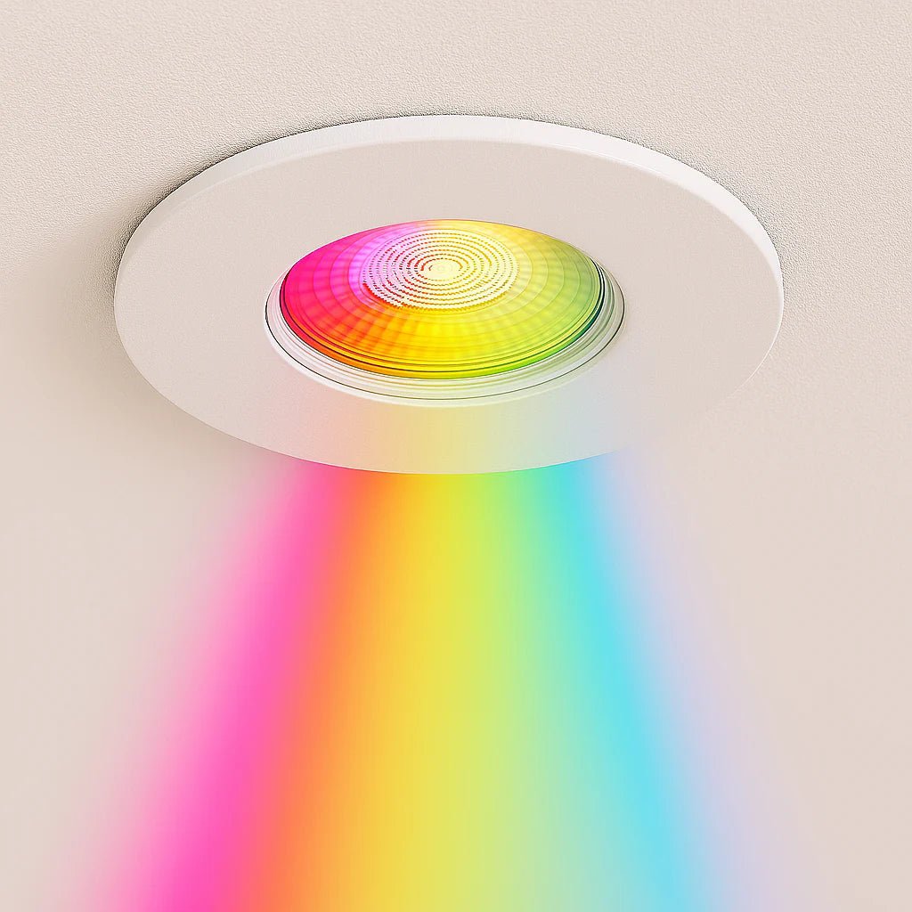 Smart WiFi RGB+CCT Fire Rated Downlight | Alexa & Google | GU10 IP65 | Matt White - LightHub Direct