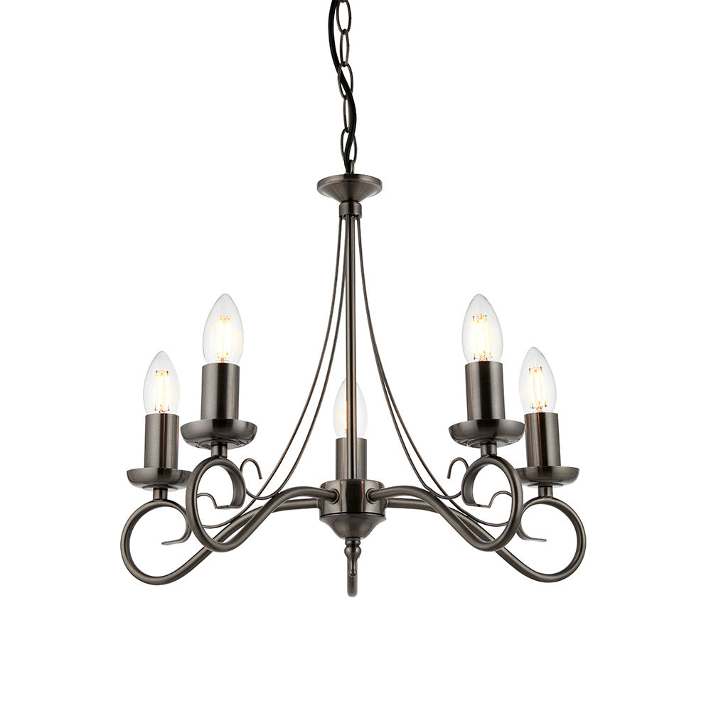 5 Arm Candle Light Ceiling Pendant Semi Flush Fitting | E14 | Antique Silver
