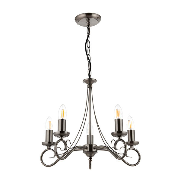 5 Arm Candle Light Ceiling Pendant Semi Flush Fitting | E14 | Antique Silver