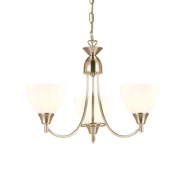 3 Light Ceiling Pendant Semi Flush Fitting with Opal Glass Shades | E27 | Satin Chrome