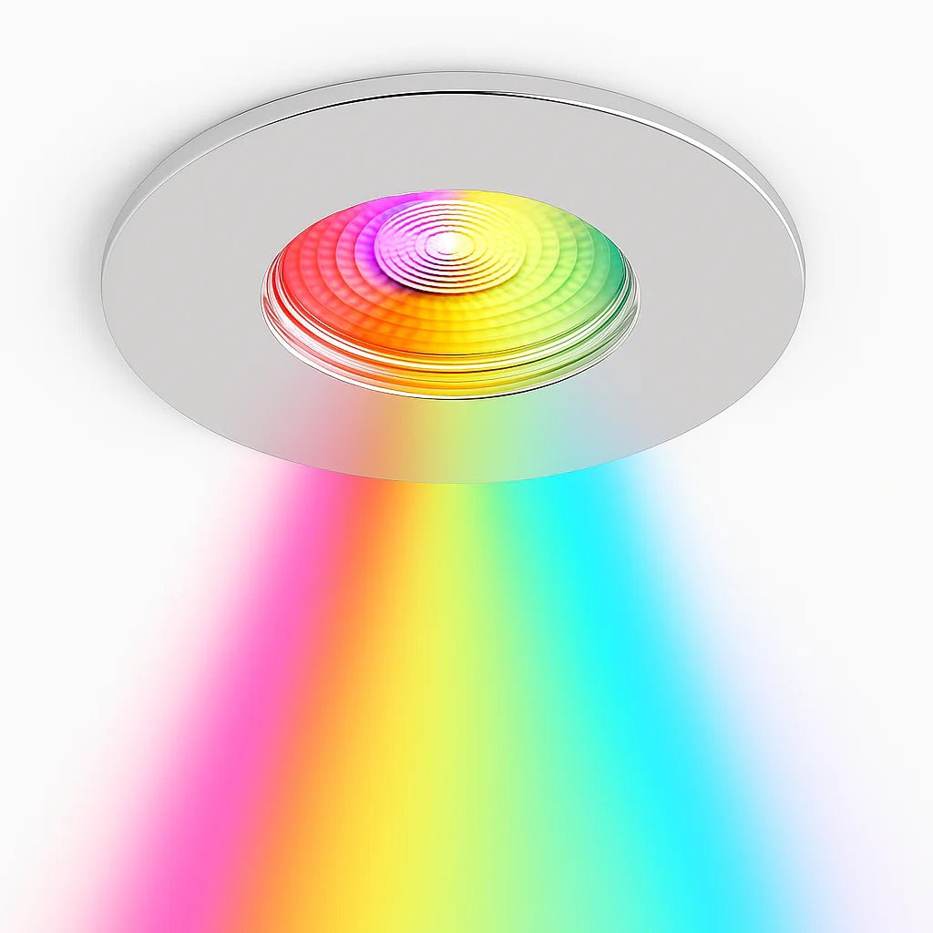 Smart WiFi RGB+CCT Fire Rated Downlight | Alexa & Google | GU10 IP65 | Polished Chrome - LightHub Direct