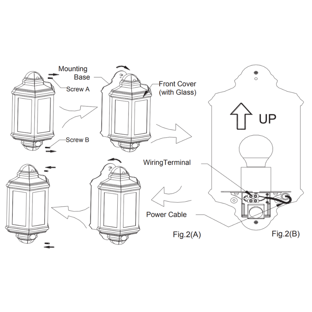 Outdoor Wall Porch Half Coach Lantern Light | E27 | IP44 | Black | PIR Motion Sensor