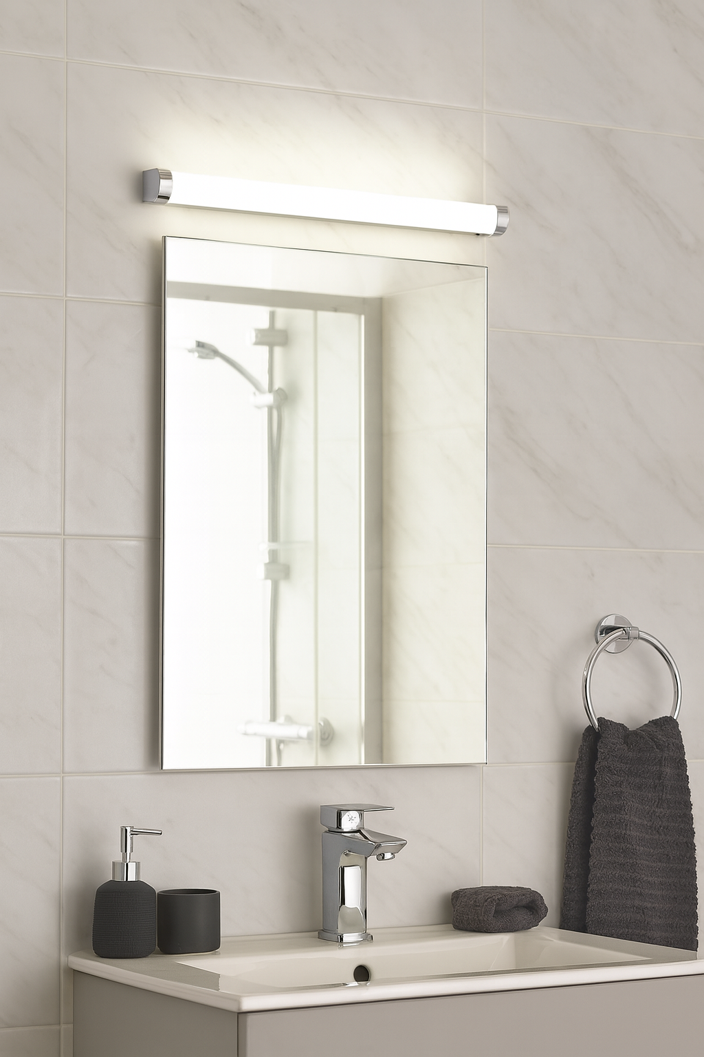 MODA | LED Over Mirror Bathroom Light Wall Flush Fitting | Switched | 15W IP44 | Polished Chrome