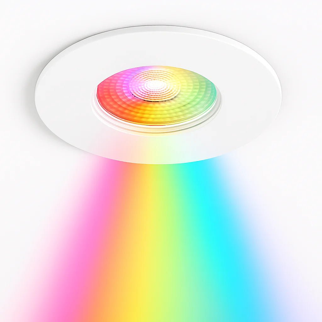 Smart WiFi RGB+CCT Fire Rated Downlight | Alexa & Google | GU10 IP65 | Matt White - LightHub Direct
