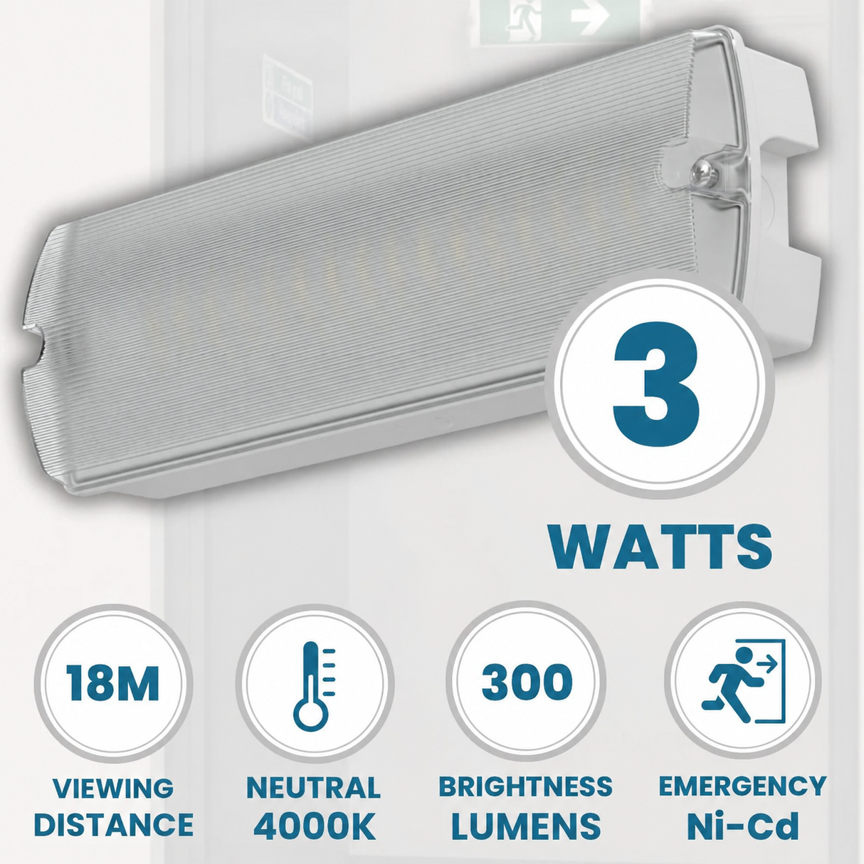 APEX-4 Rectangle Fire Exit Bulkhead Light Fitting | LED 3.5W 254lm | 4000K Neutral White | IP65 | 3hr Emergency Function