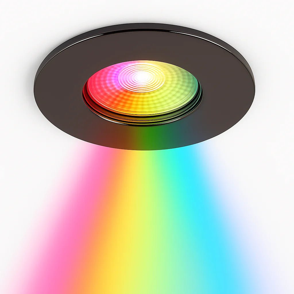 Smart WiFi RGB+CCT Fire Rated Downlight | Alexa & Google | GU10 IP65 | Black Nickel - LightHub Direct