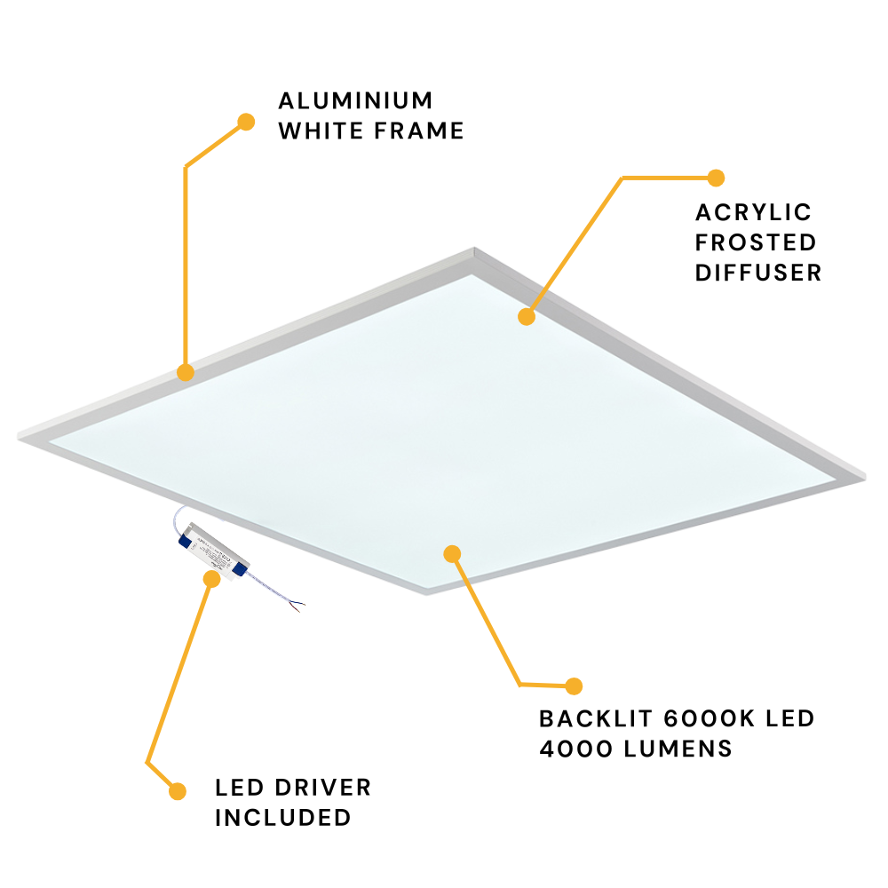 ZORA | LED 600x600mm | Recessed Light Panels | 6000K Daylight White | 30W 3600lm | Office Suspended Ceiling White
