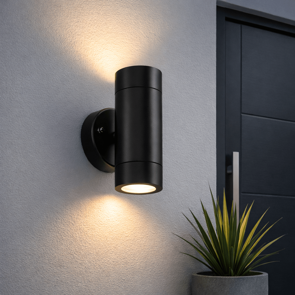 KEW Up / Down Outdoor Stainless Steel Garden Porch Wall Light | GU10 | IP44 | Matte Black - LightHub Direct