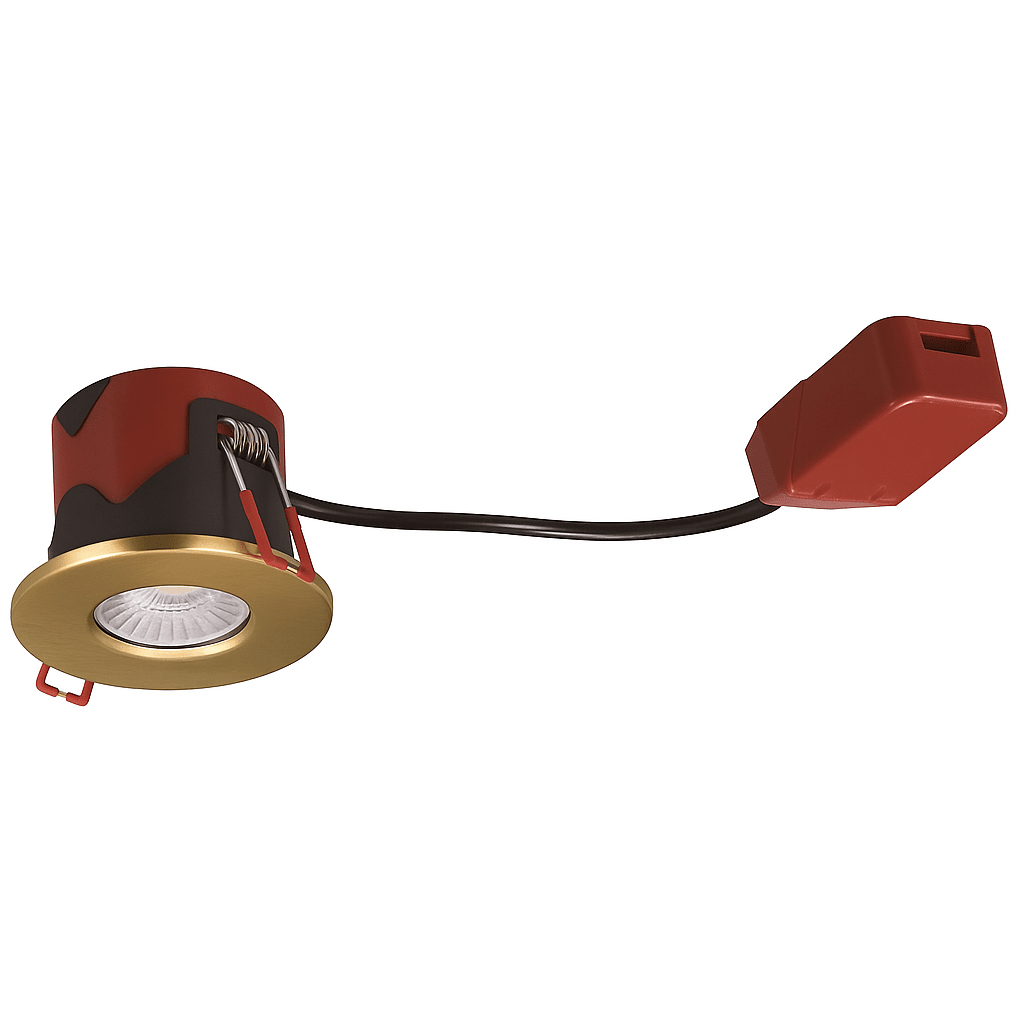 ONYX | Quad - Colour CCT | LED Fire Rated Downlight | Dimmable 7W 750lm | IP65 | Matt Brass - LightHub Direct