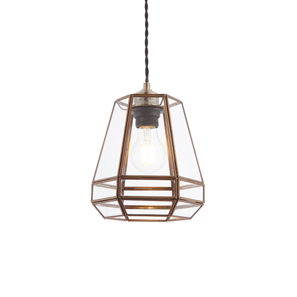 Stockheld Cage Pendant Ceiling Light with Glass Panels | E27 | Antique Brass