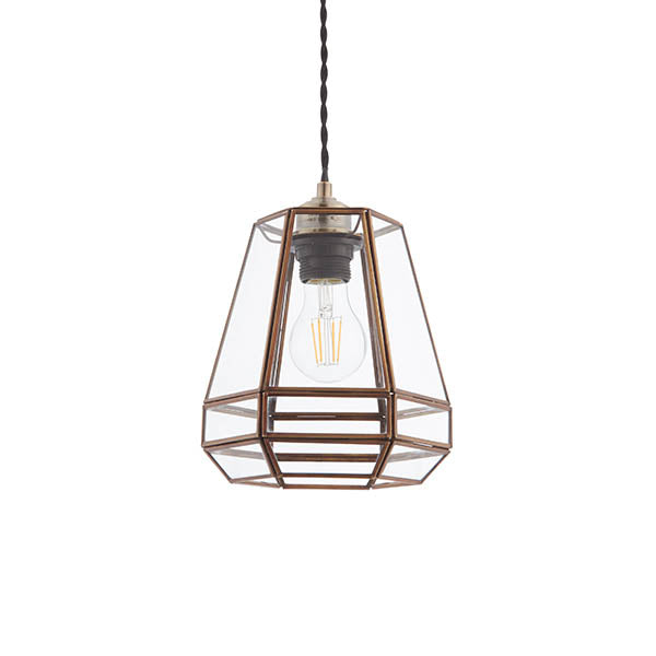 Stockheld Cage Pendant Ceiling Light with Glass Panels | E27 | Antique Brass