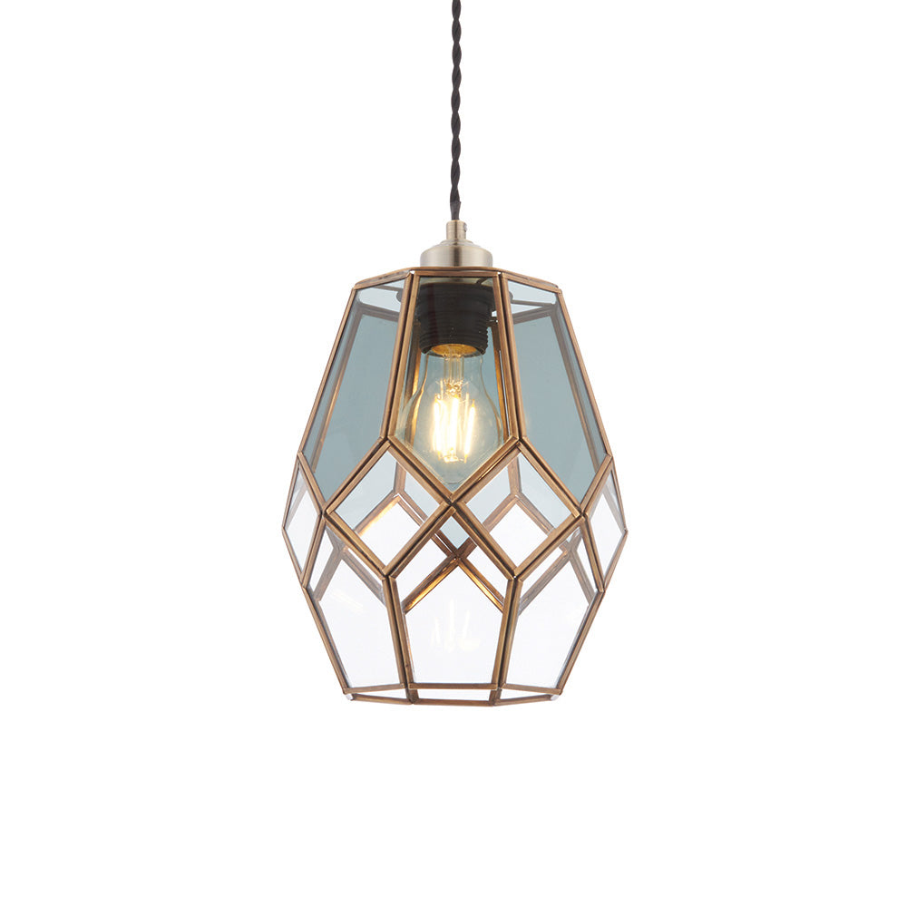 Ripley Cage Ombre Pendant Ceiling Light with Glass Panels | E27 | Antique Brass
