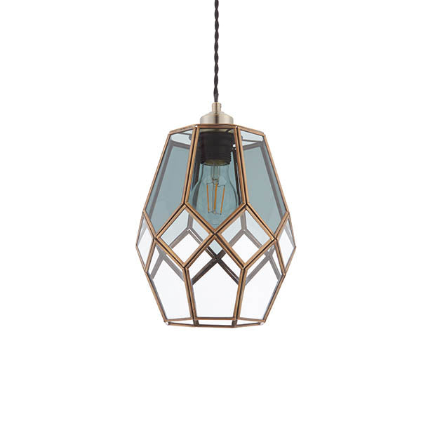 Ripley Cage Ombre Pendant Ceiling Light with Glass Panels | E27 | Antique Brass