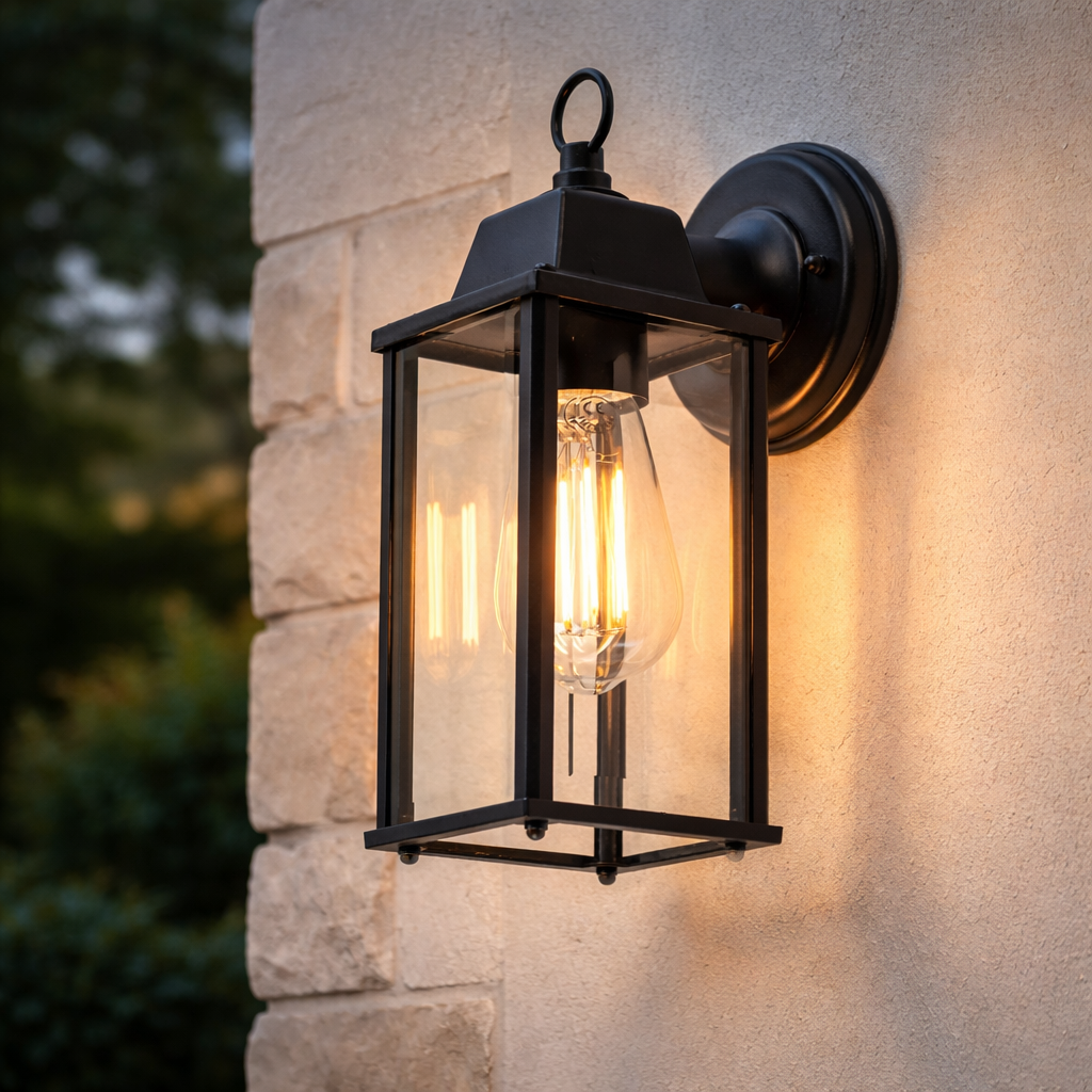 CERES | Outdoor Down Box Glass Wall Porch Lantern Light | E27 | IP23 | Black
