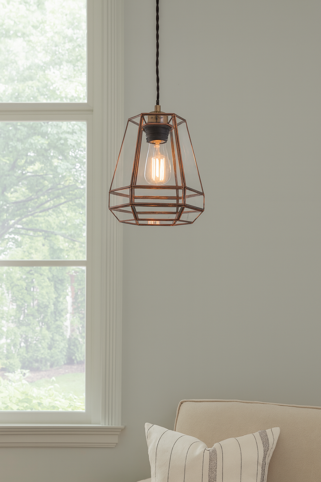 Stockheld Cage Pendant Ceiling Light with Glass Panels | E27 | Antique Brass