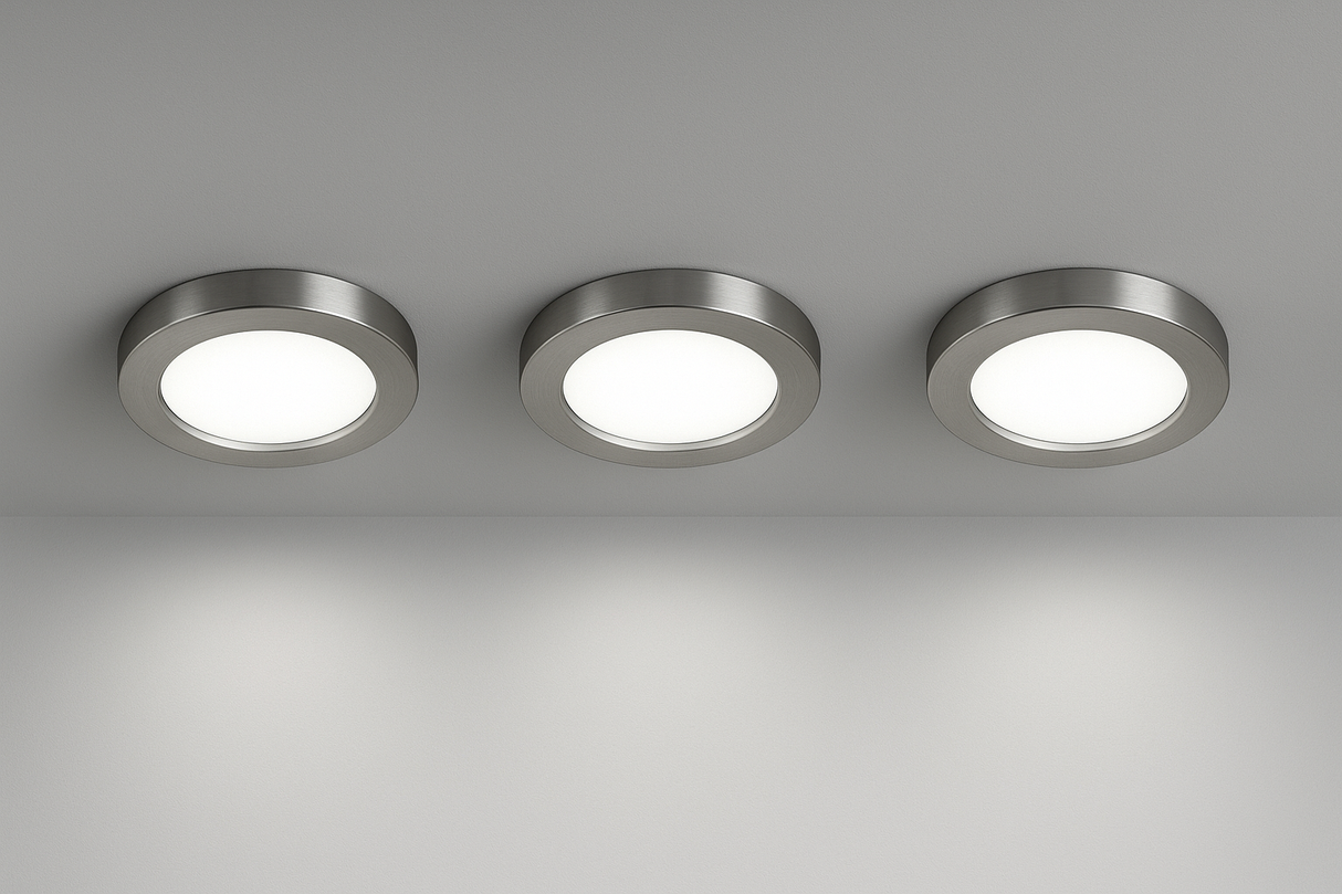 Slim Under-Cabinet Round 3 Pack Kit with Driver | LED 2W | IP20 | 4000K Neutral White | Brushed Steel