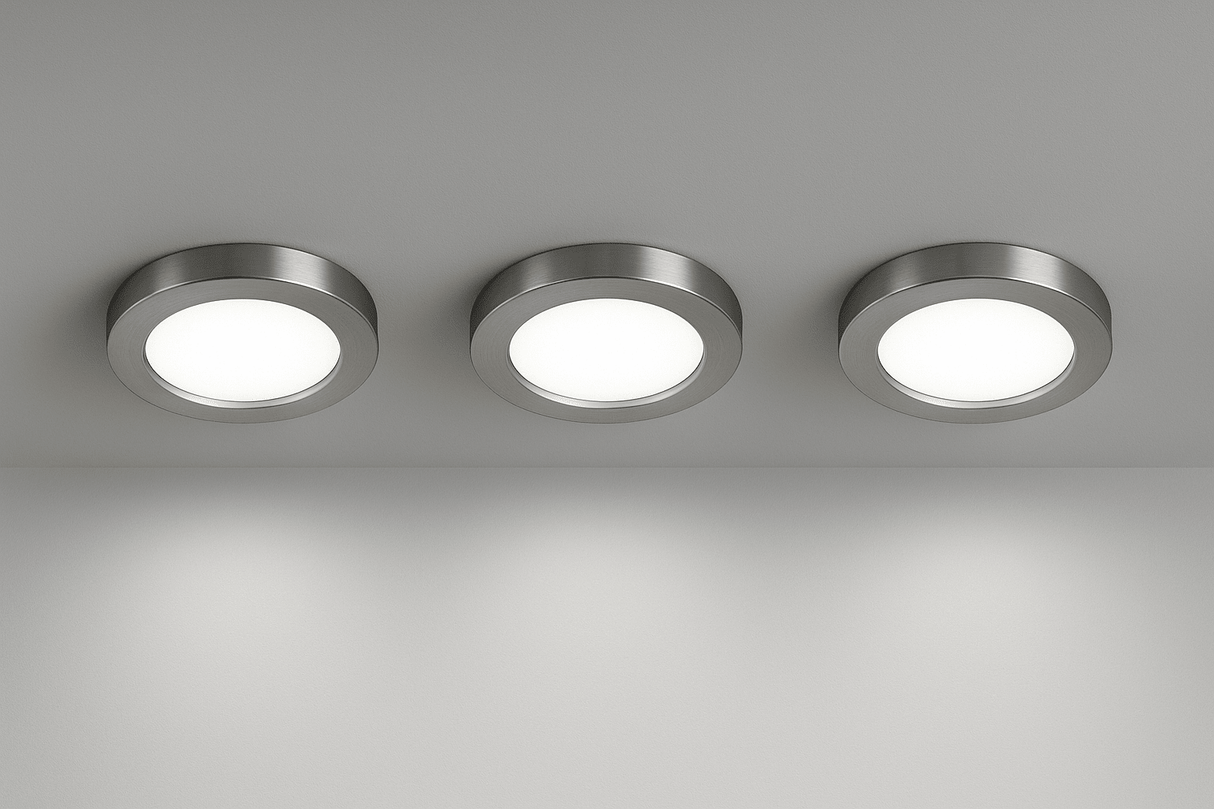 Slim Under - Cabinet Round 3 Pack Kit with Driver | LED 2W | IP20 | 4000K Neutral White | Brushed Steel - LightHub Direct