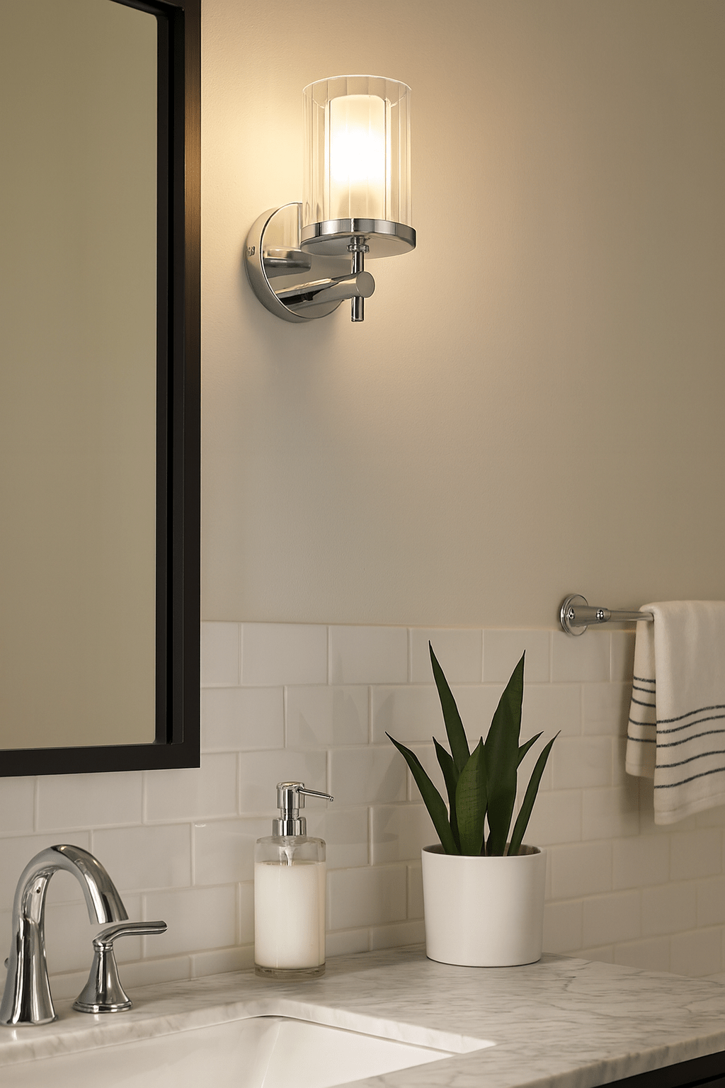 Bathroom Light Wall Semi - Flush Fitting with Ridged Clear Glass Shade | G9 IP44 | Chrome - LightHub Direct