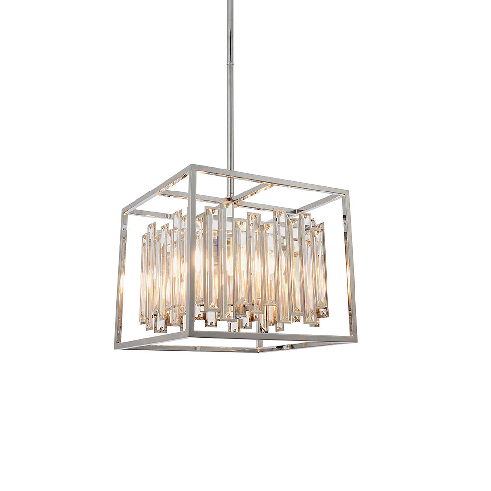 4‑Light Crystal Metal Pendant Square Ceiling Light | E14 | Polished Chrome