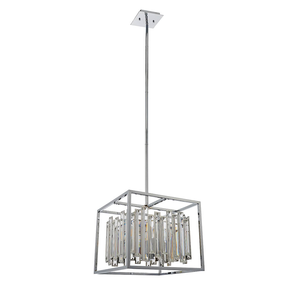 4‑Light Crystal Metal Pendant Square Ceiling Light | E14 | Polished Chrome