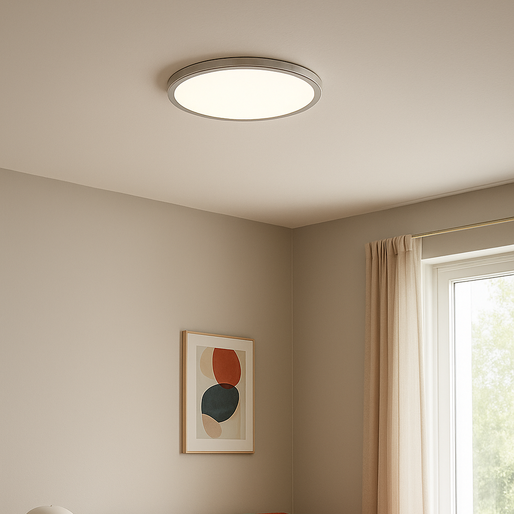 CCT Slim Low Profile Circular Flush Ceiling Corridor Bathroom Kitchen Light | 12W LED 1200lm | IP54 | Chrome
