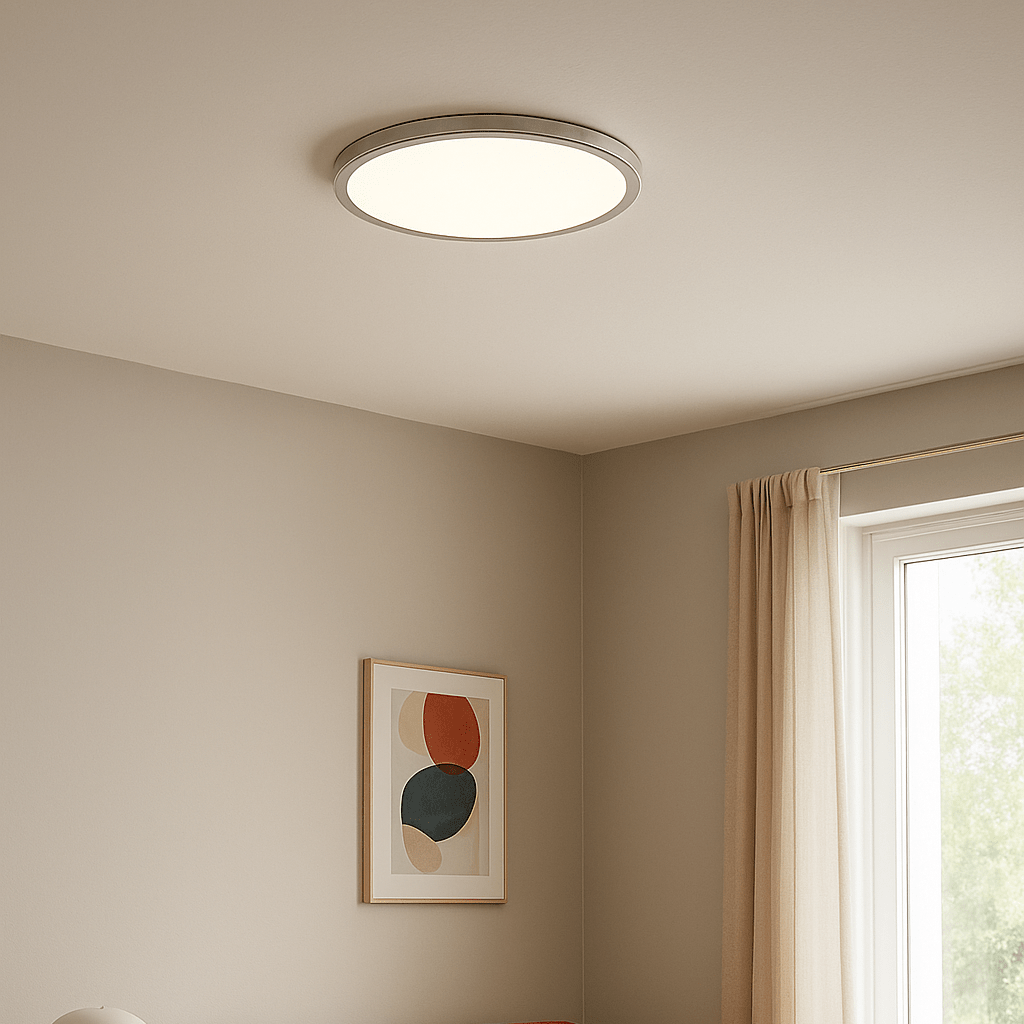 CCT Slim Low Profile Circular Flush Ceiling Corridor Bathroom Kitchen Light | 12W LED 1200lm | IP54 | Chrome - LightHub Direct