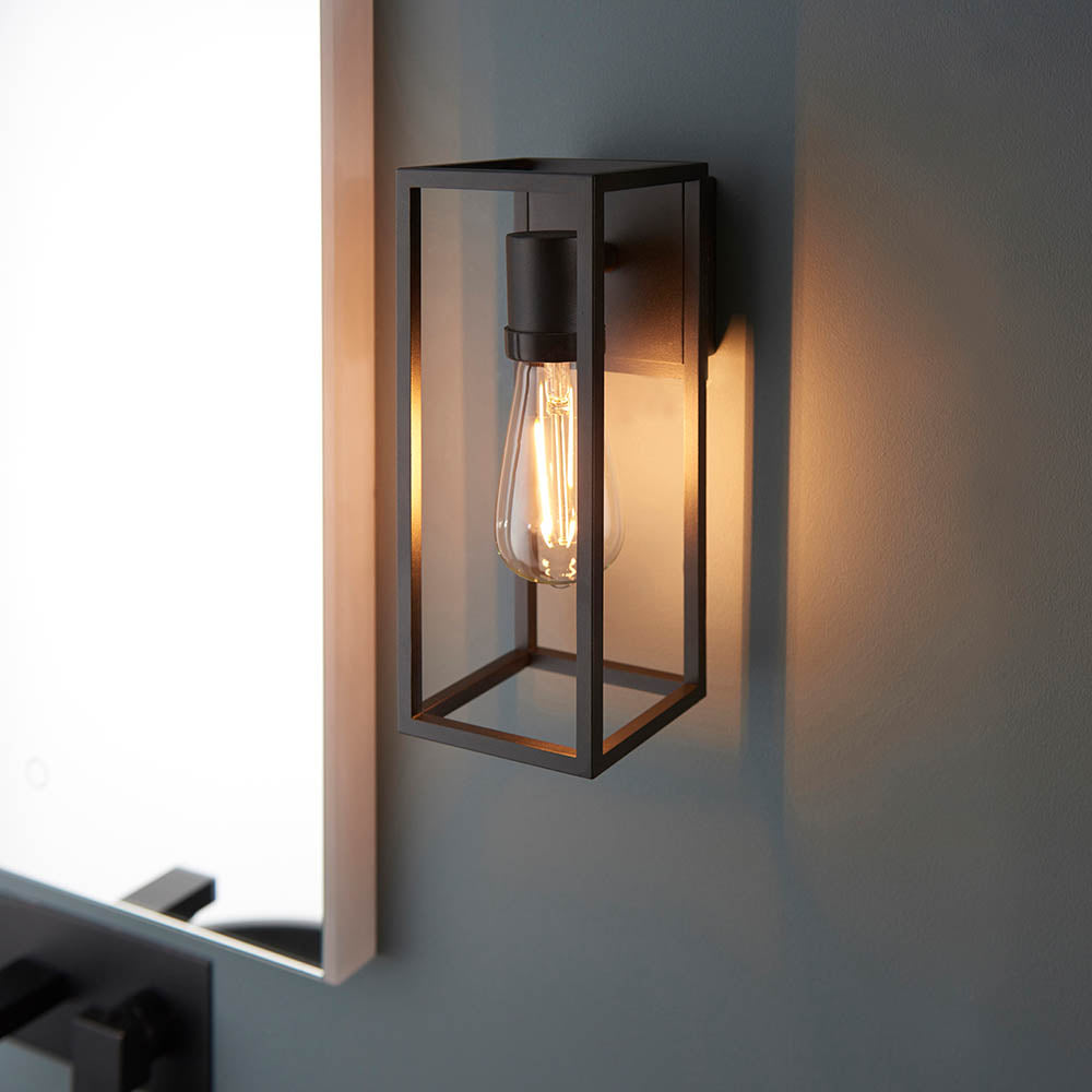 HERBERT | Bathroom Corrosion Resistant Box Lantern Wall Light | E27 | IP44 | Black