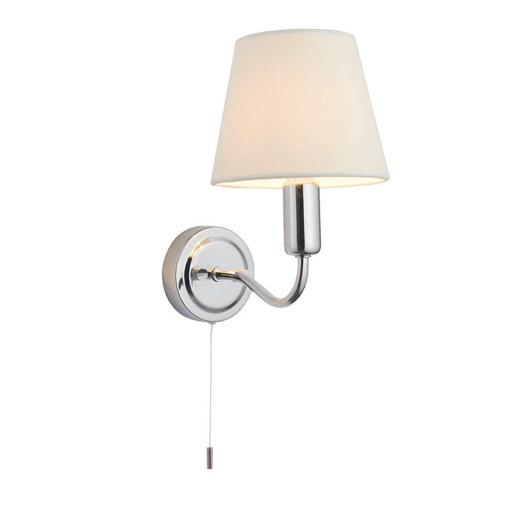 Bathroom Light Wall Semi-Flush Fitting with Fabric Shade & Pullcord Switch | G9 | IP44 | Polished Chrome